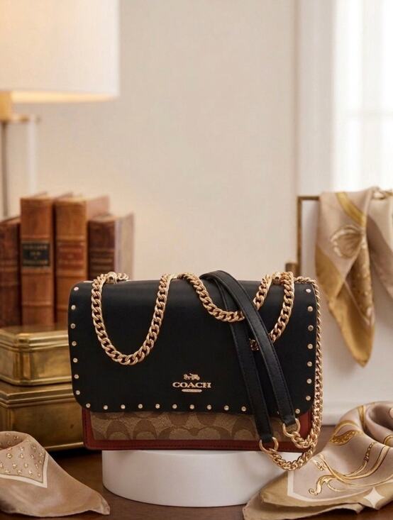Coach Handbags - Coach Klare Crossbody Signature Canvas Rivets Black Khaki | Style 90400